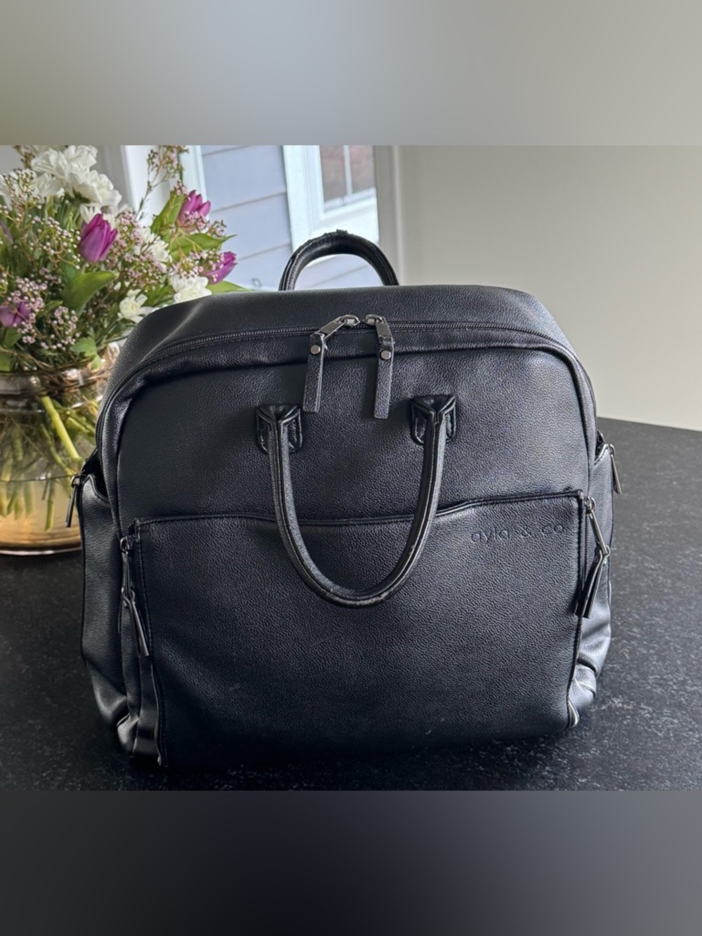 Alya and Co Diaper Bag Black Leather Backpack